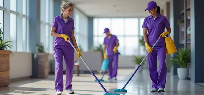 A team of professionals in a cleaning company cleans