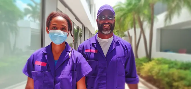 A team of professionals in a cleaning company