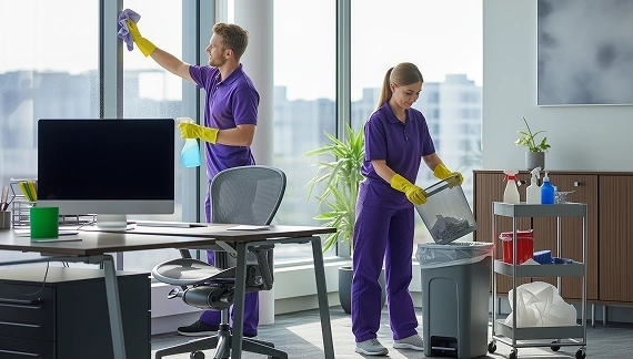 A team of professionals cleans up