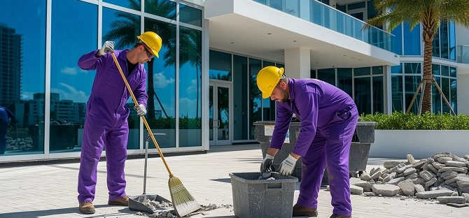 A team of professionals cleans up
